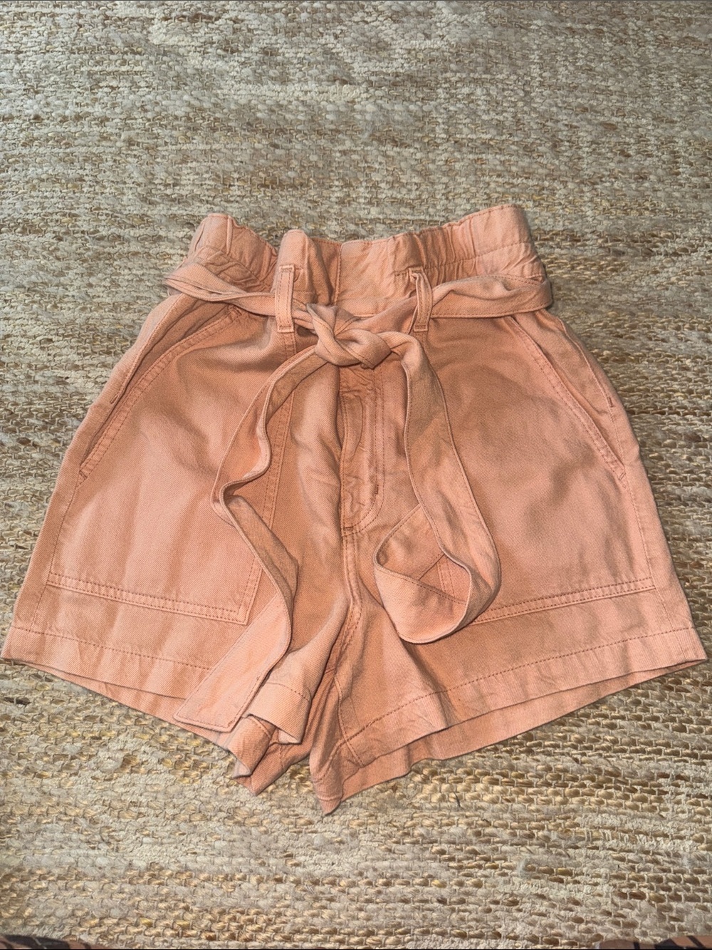 Ag Adriano Goldschmied High-Waist Paperbag Shorts in Peach